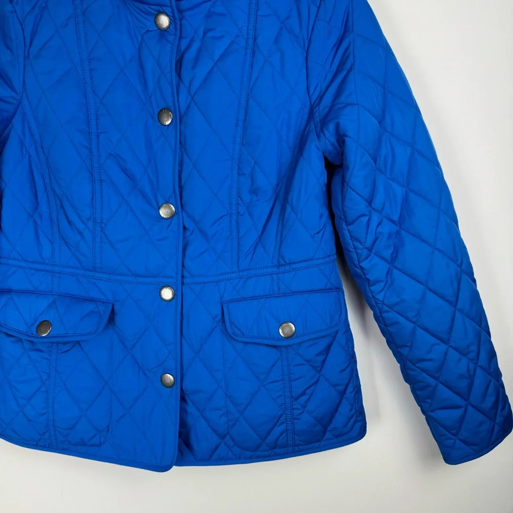 Talbots Diamond Quilted Jacket Sz Petite Cobalt Blue Button Snap Barn Chore